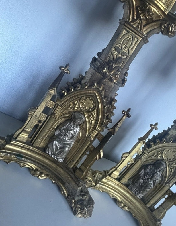 Magnificent pair of 19th-century French Neo-Gothic religious candlesticks