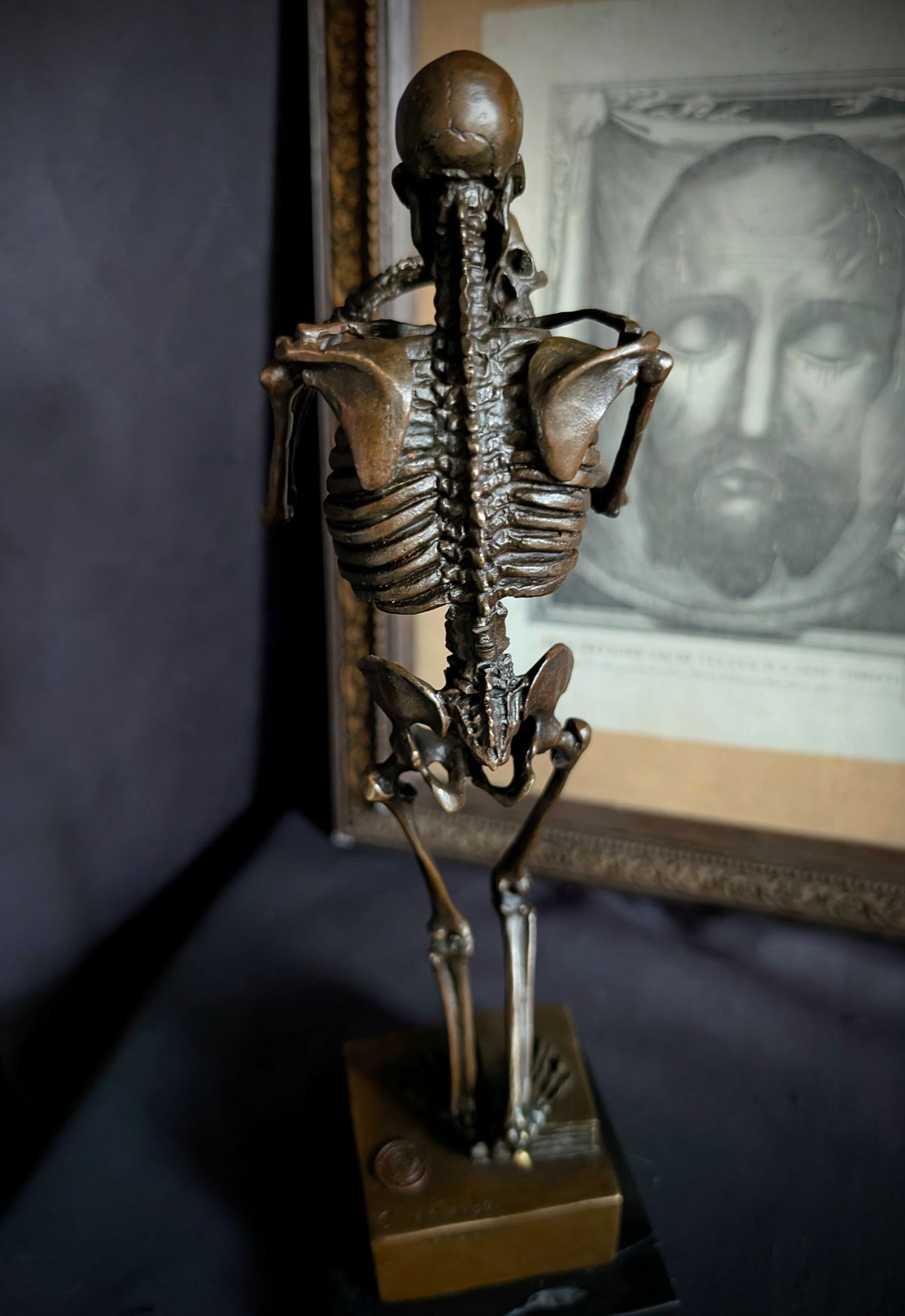 Memento Mori Bronze - Skeleton Sculpture holding a skull (31cm)