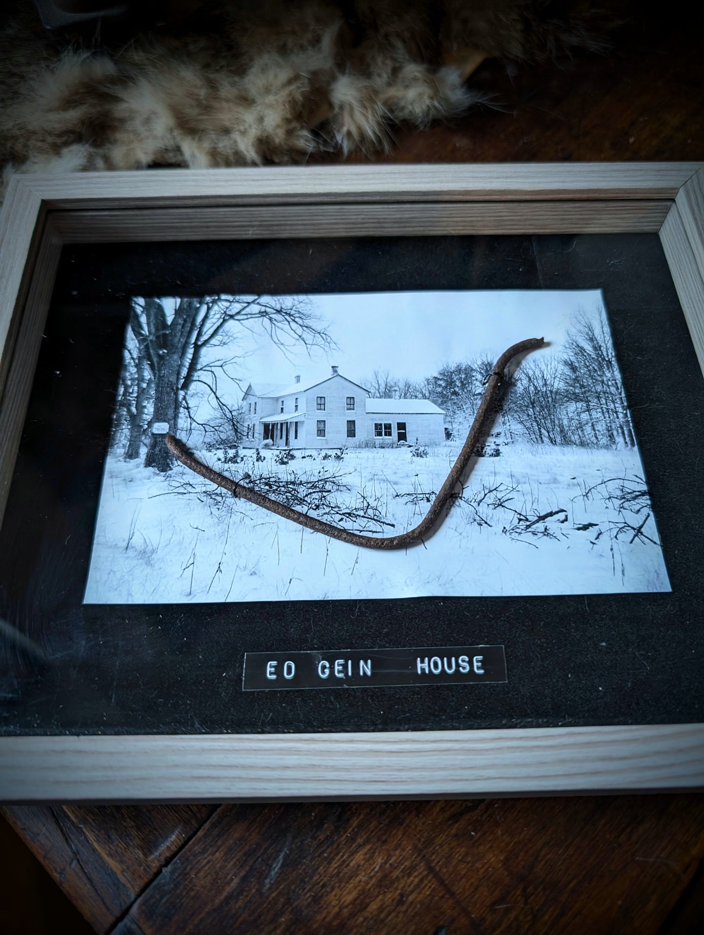 Original fence from Ed Gein's farm in frame