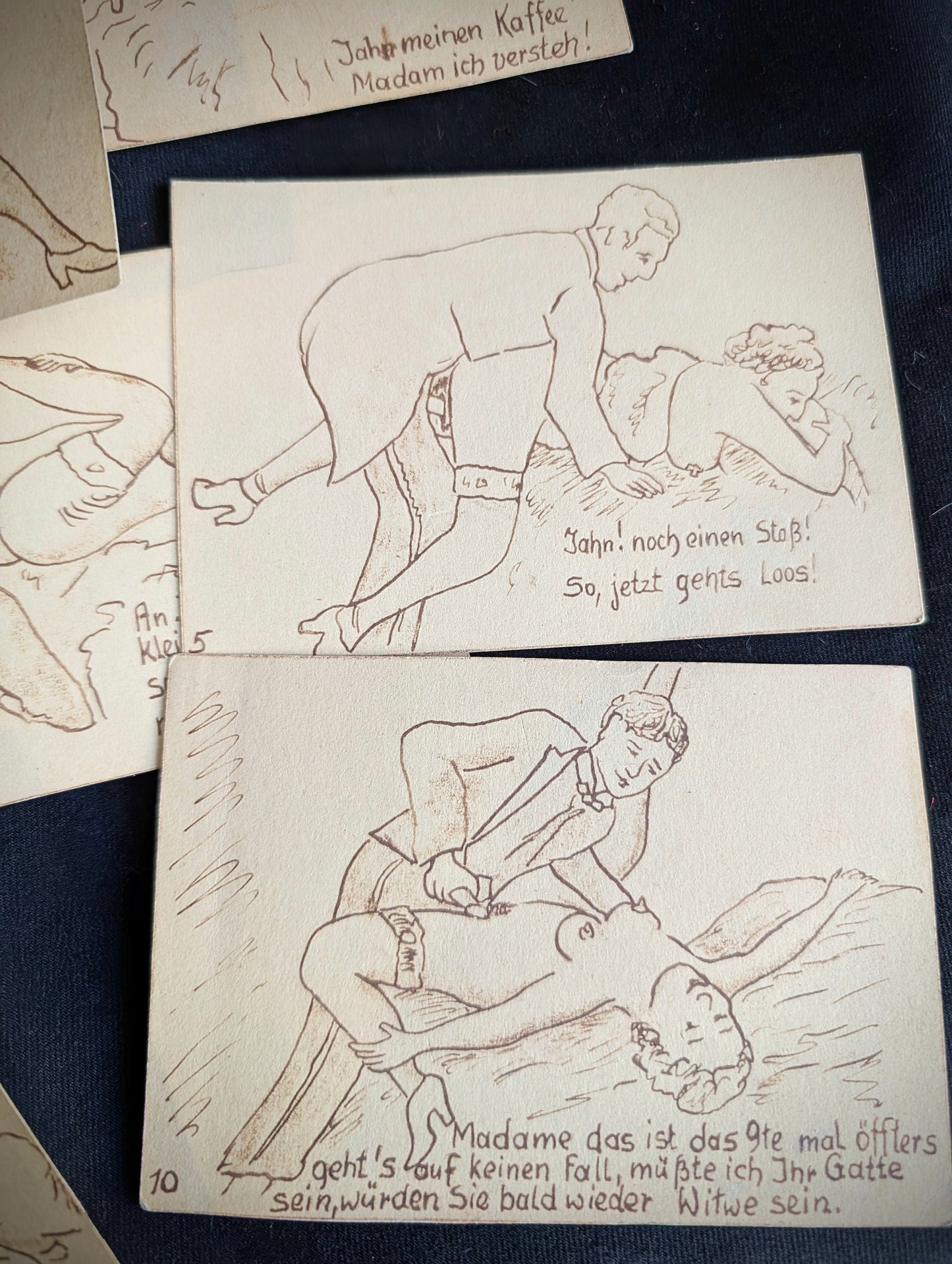 10 cards with erotic drawings belonging to a German soldier from World War I (Curiosa)
