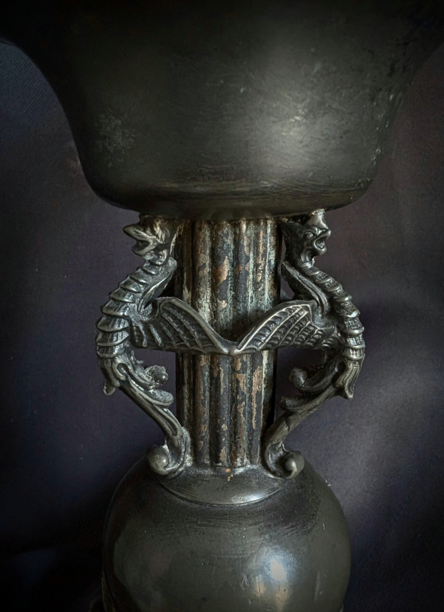 A beautiful crystal ball on a pedestal with Chimeras (30cm)
