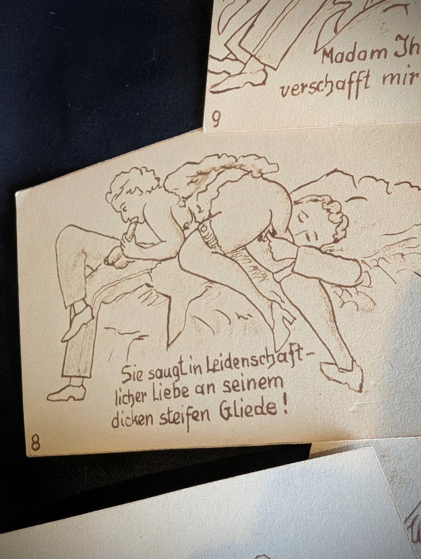 10 cards with erotic drawings belonging to a German soldier from World War I (Curiosa)