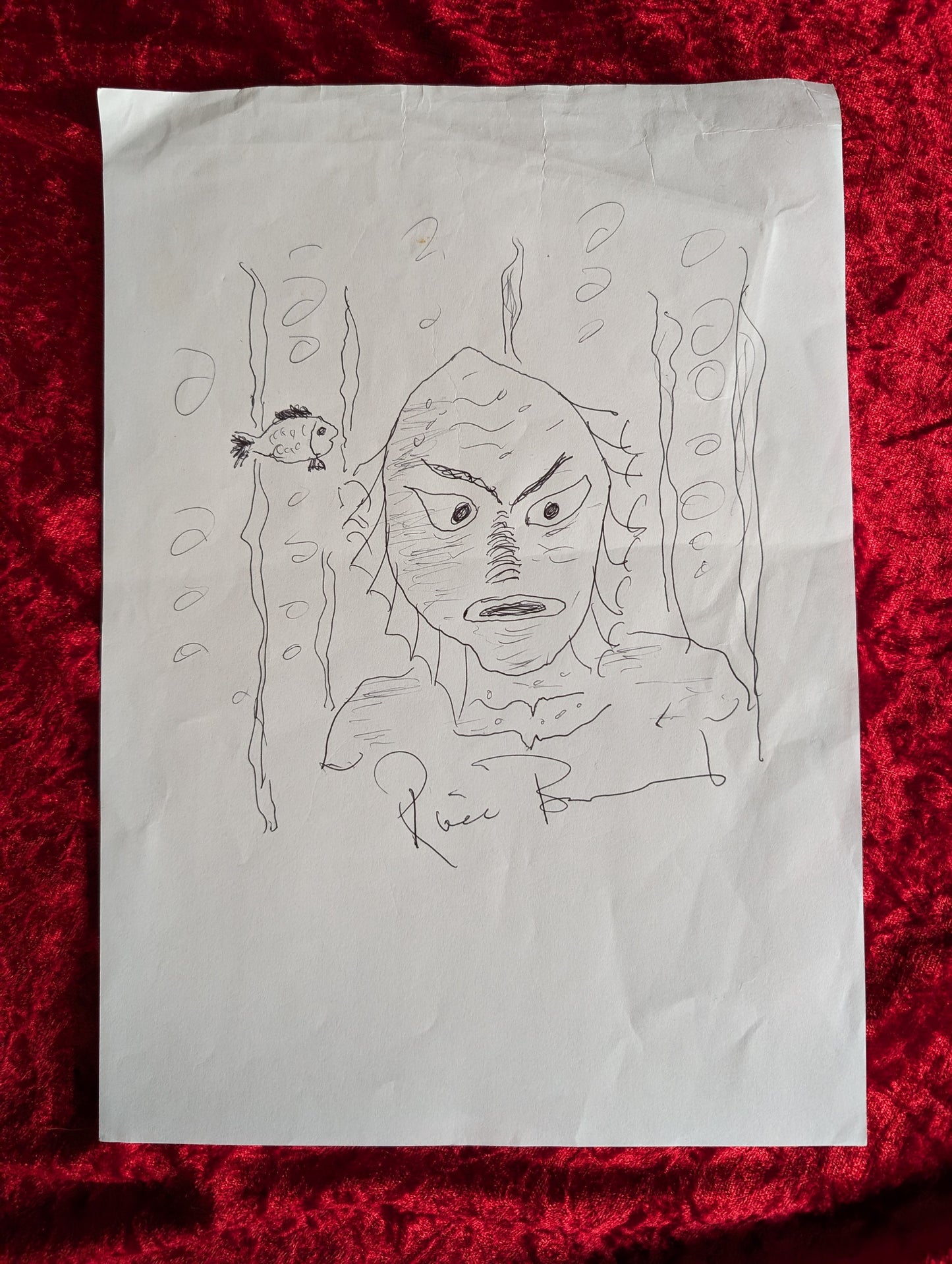 The Creature from the Black Lagoon, drawing made the monster himself ! (Ricou Browning Signed)