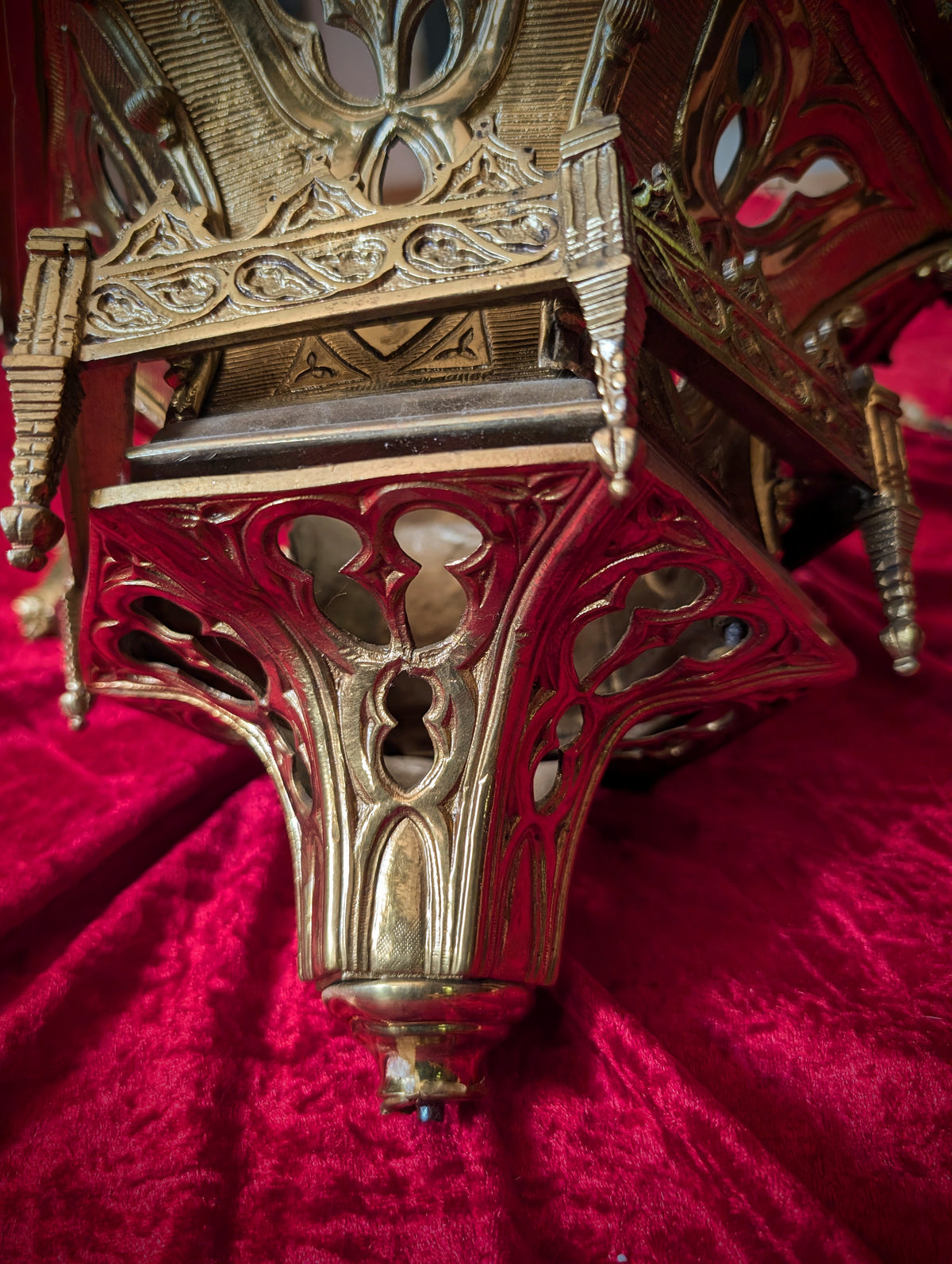 Antique Neo-Gothic Church Chandelier, featuring elaborate Gothic Revival ornamentation. (Valued at €800, but in its current condition, €450)