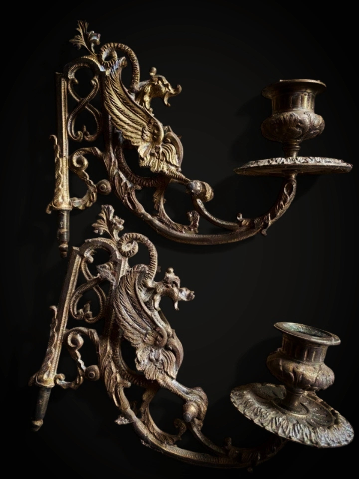 Antique wall sconce with chimeras (pair)