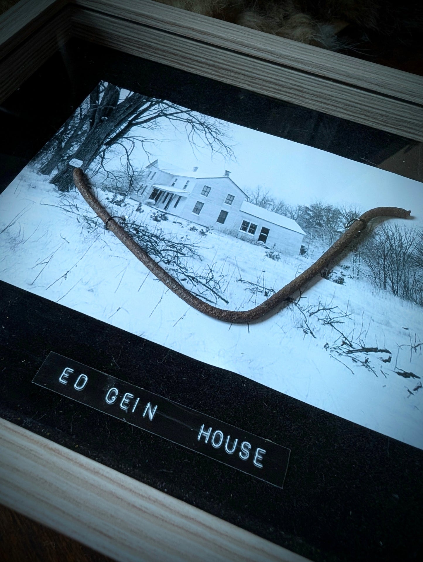 Original fence from Ed Gein's farm in frame