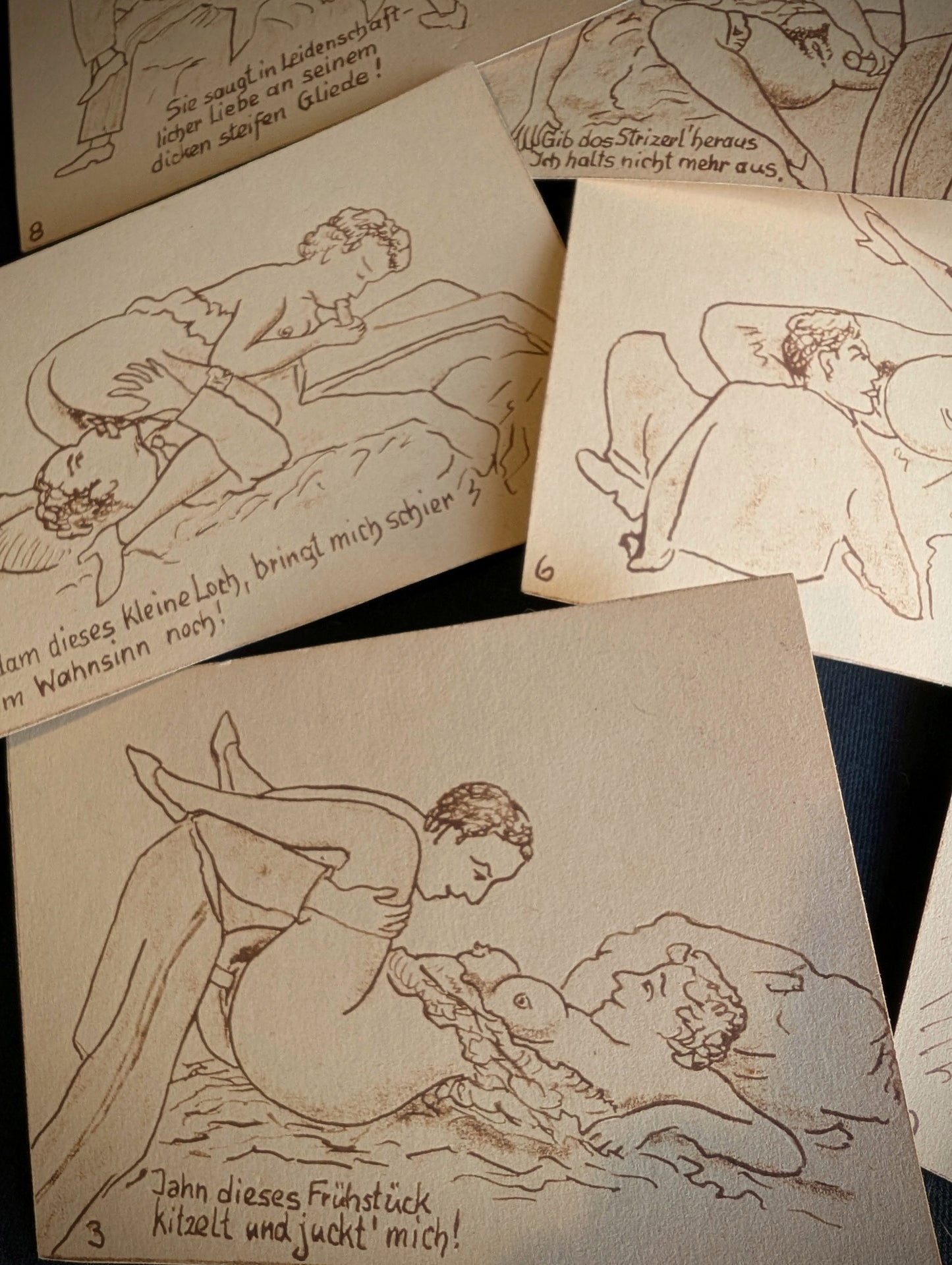 10 cards with erotic drawings belonging to a German soldier from World War I (Curiosa)