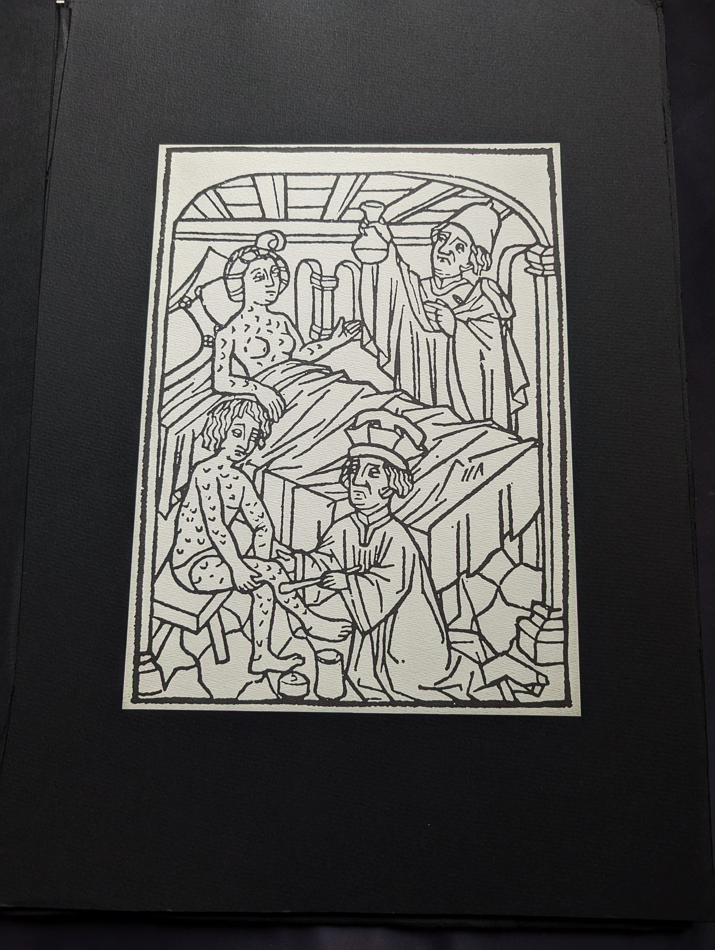 "Médecine d'Autrefois" with twelve prints in facsimile on black paper, size 51x31cm, edition from 1985