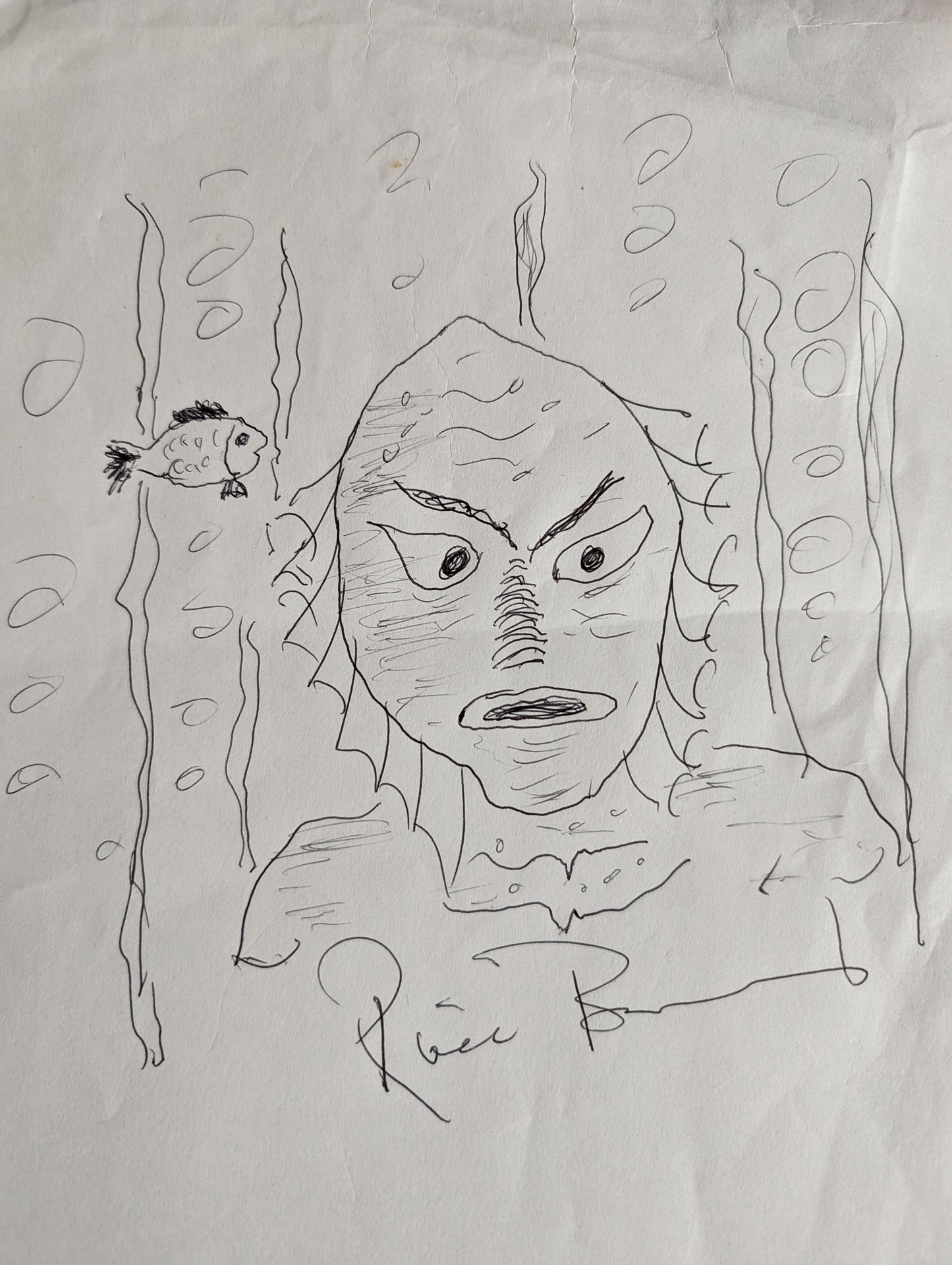 The Creature from the Black Lagoon, drawing made the monster himself ! (Ricou Browning Signed)