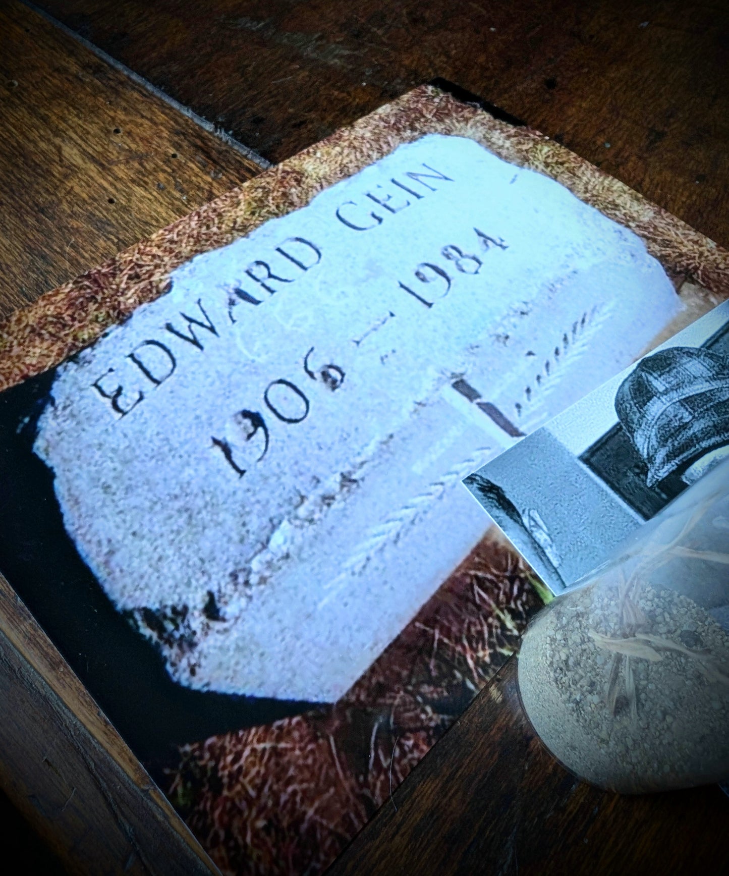Dirt from ED GEIN's grave with photos