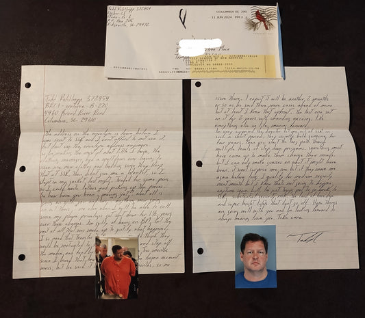 Letter of serial killer Todd Kohlhepp on 2 pages/envelope signed