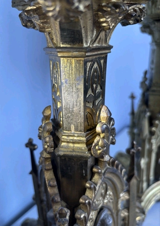 Magnificent pair of 19th-century French Neo-Gothic religious candlesticks