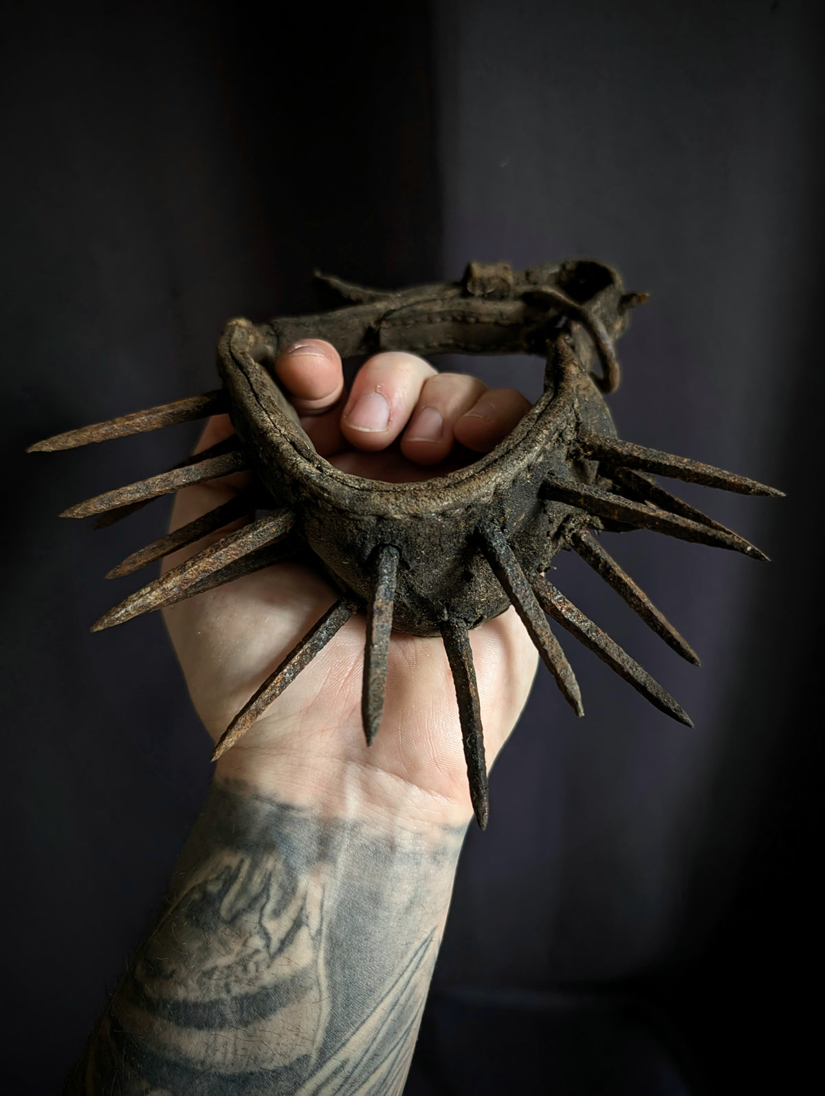 An authentic and antique spiked "anti-wolf" dog collar (late 19th century)