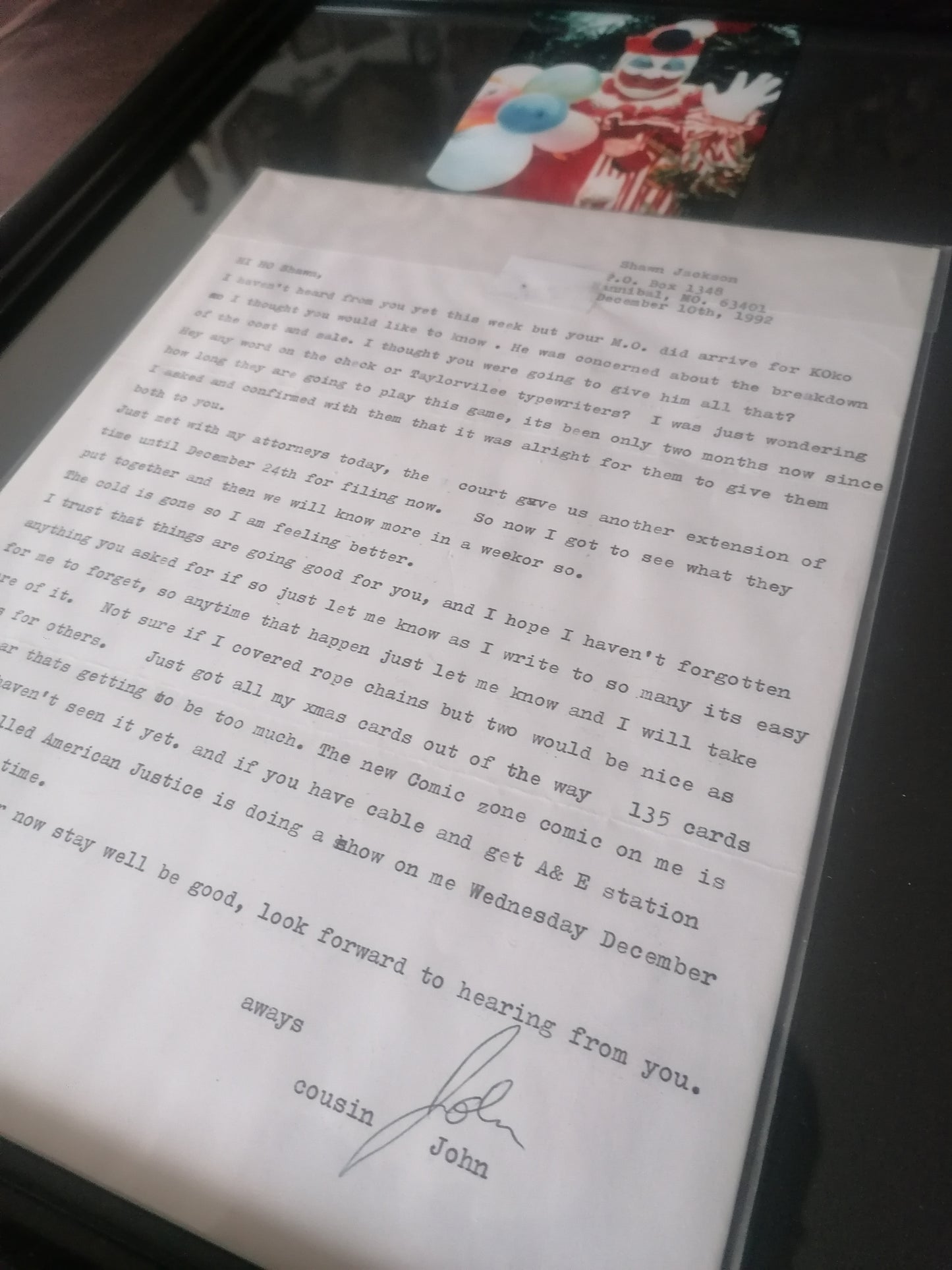 John Wayne Gacy, original letter signed in 1992