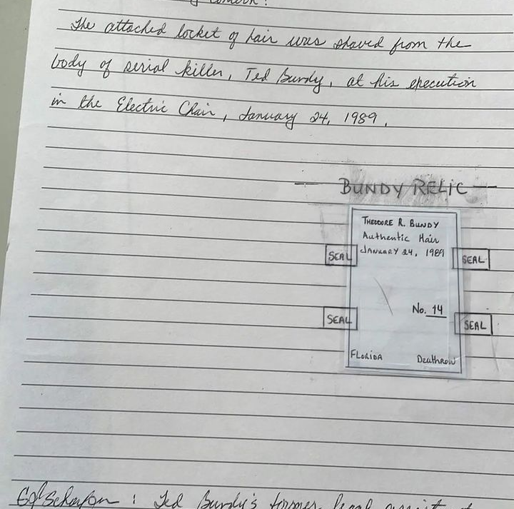 Authentic Hair of Ted Bundy with original document signed by Serial Killer Gérard Schaefer