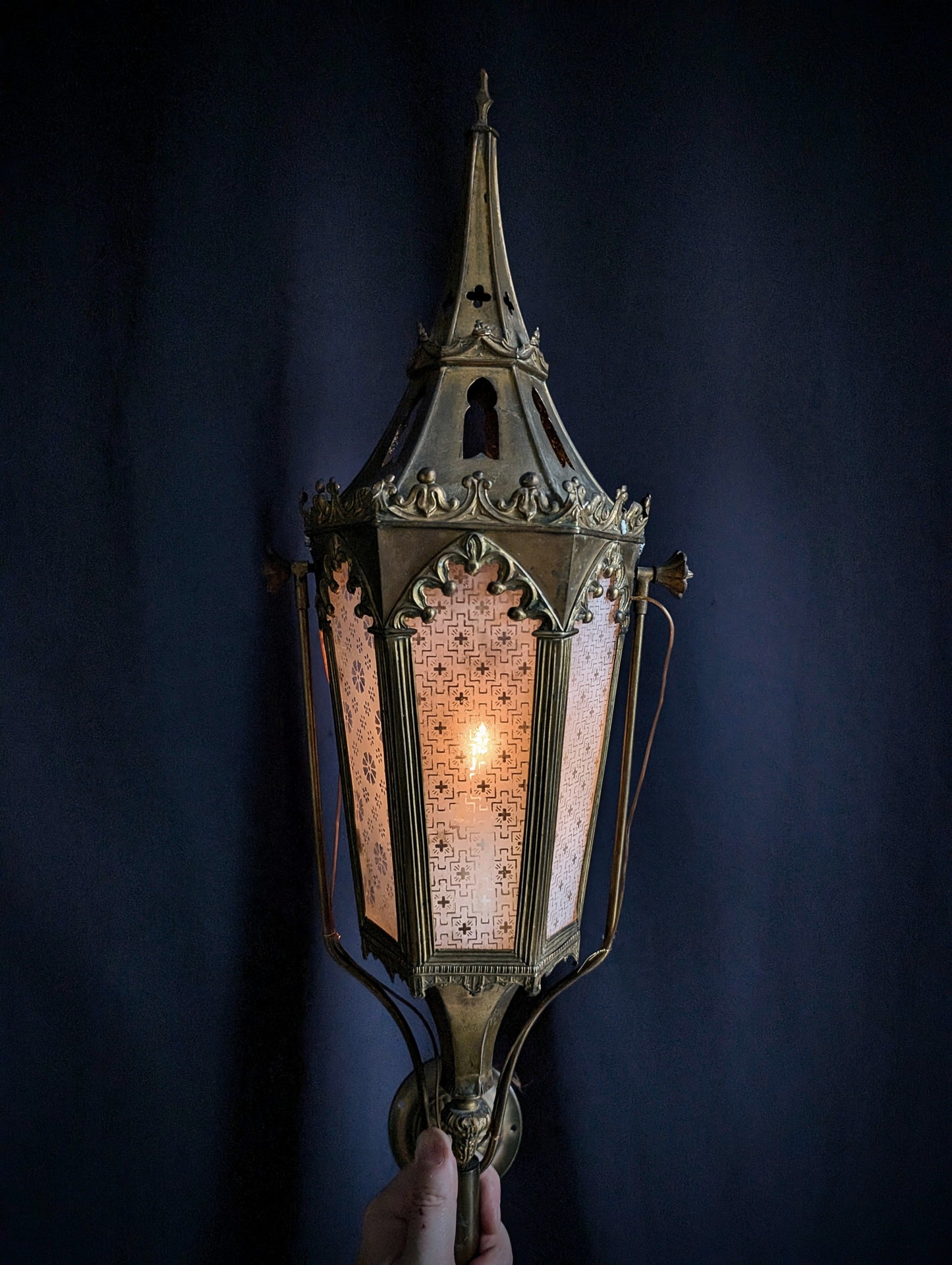 Pair of 19th century procession lanterns with wooden handles