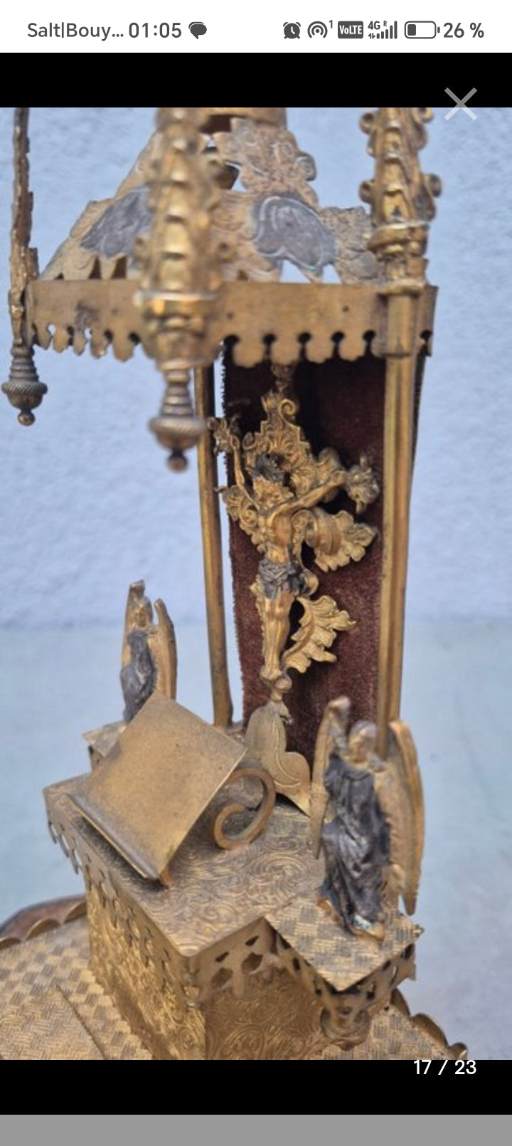 Antique gilded brass home altar, reliquary (templete style) in Neo-Gothic French style