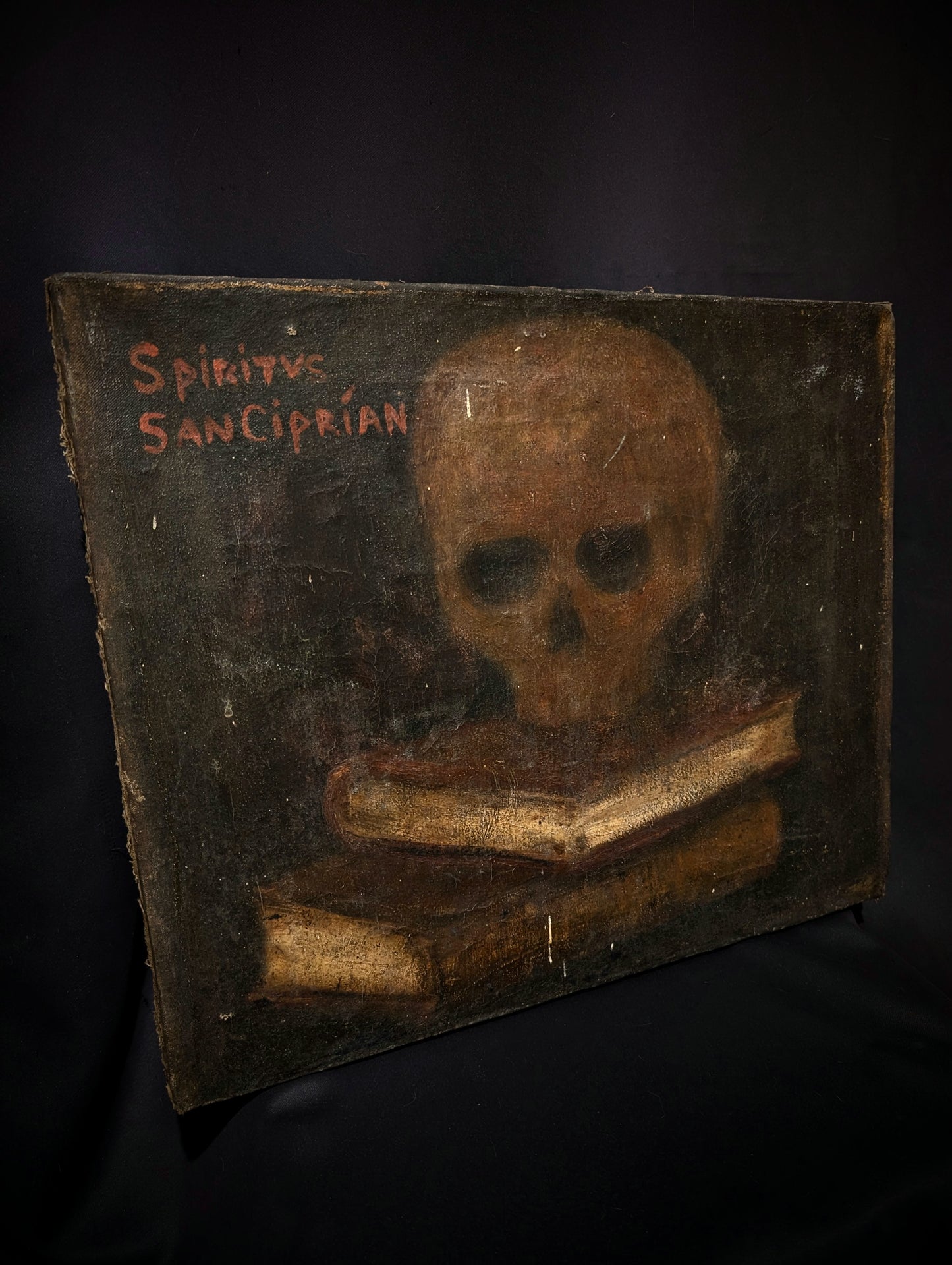 Old Memento Mori painting from 1700's ! (St Cyprien skull, franciscan monastery in Peru)