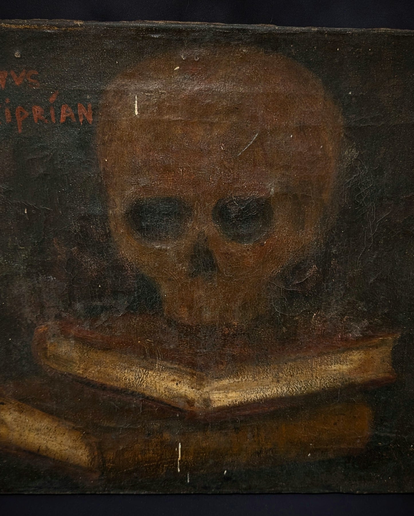 Old Memento Mori painting from 1700's ! (St Cyprien skull, franciscan monastery in Peru)