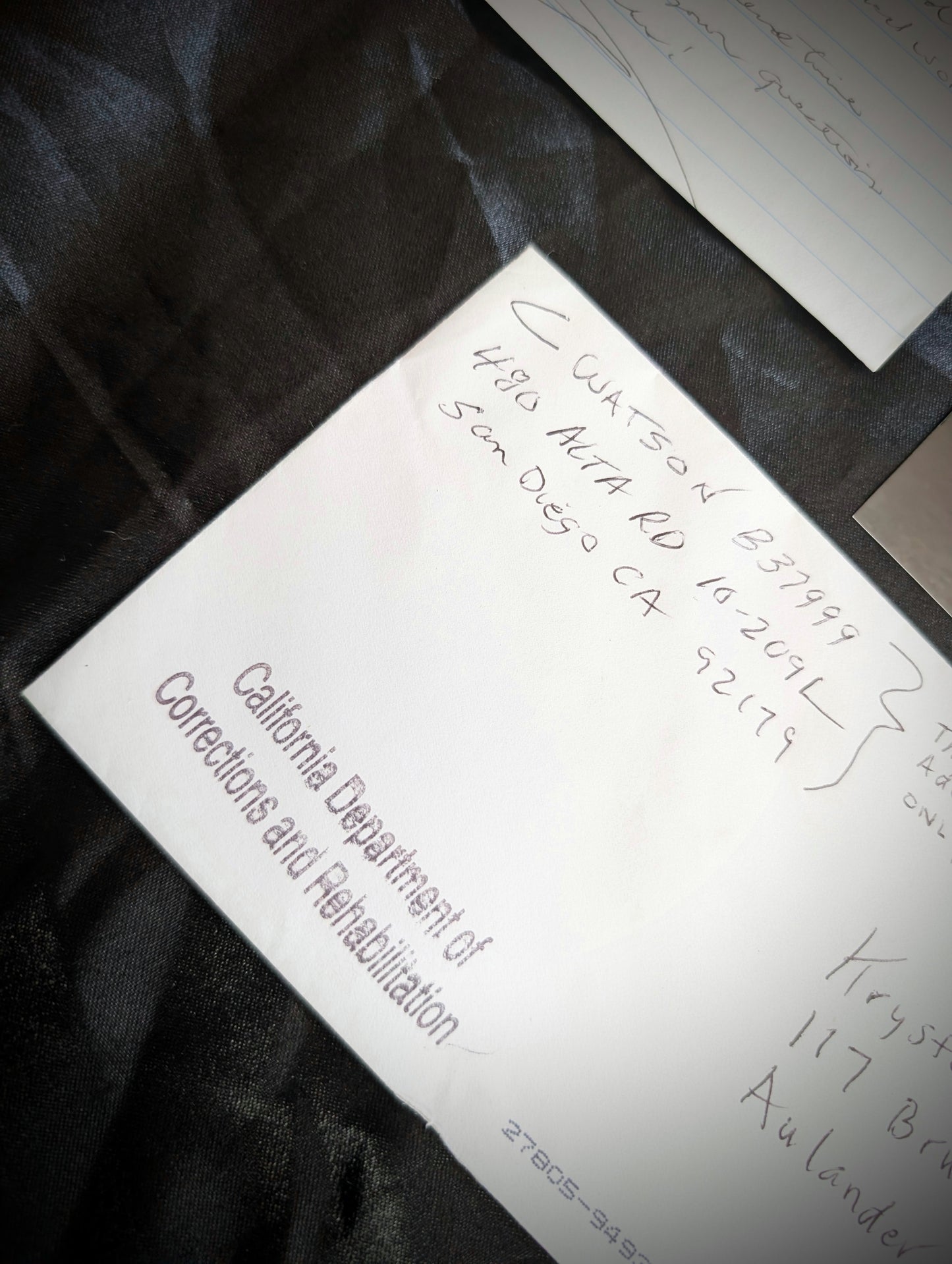 Original letter of Charles "Tex" Watson, ex member of the "Manson Familly" + pictures of him + copy of body diagram of Sharon Tate