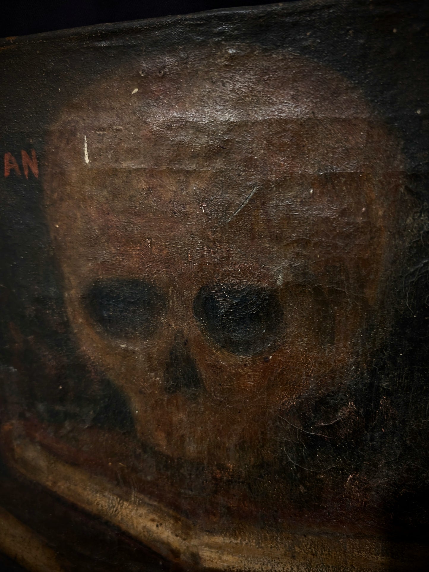 Old Memento Mori painting from 1700's ! (St Cyprien skull, franciscan monastery in Peru)