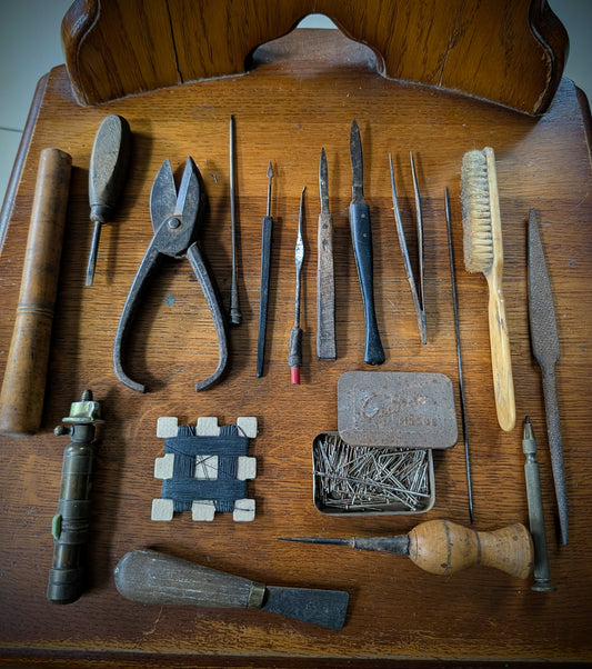 Set of antique taxidermist tools from the 1970s