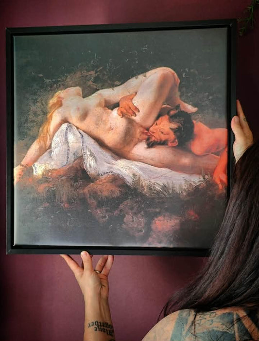 Arthur Fischer – “The Satyr and the Nymph” – 50 × 50 cm stretched canvas in an american box (floating) frame
