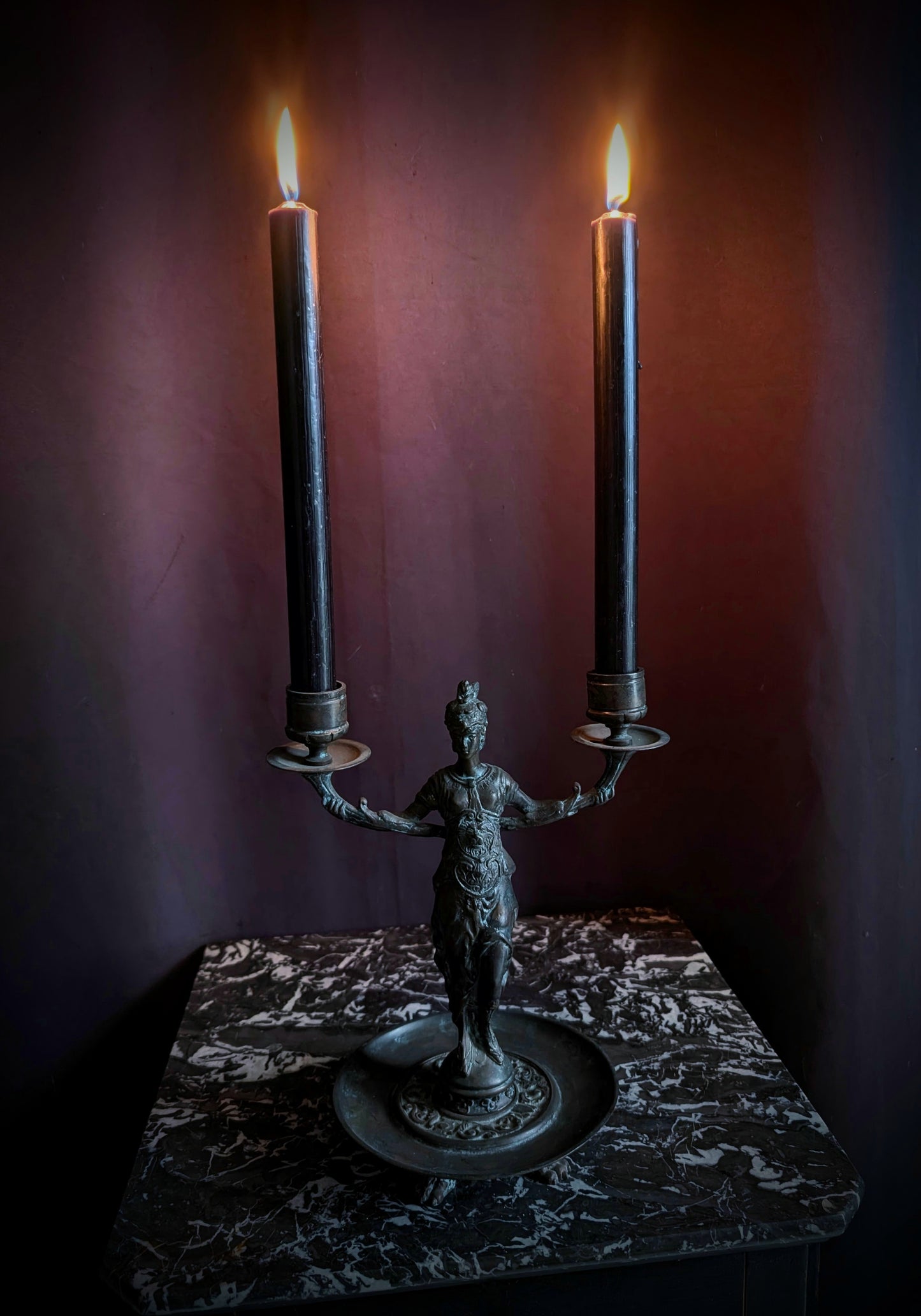 Antique Bronze woman candle holder