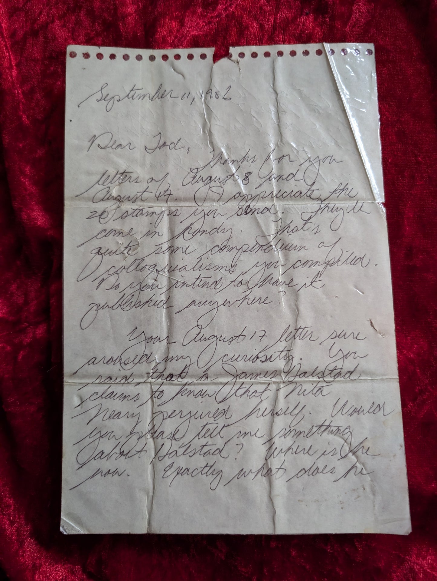 Original letter written by TED BUNDY in 1986