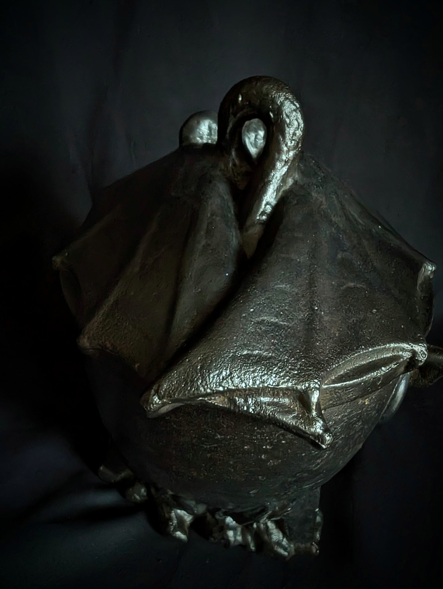 Rare antique tobacco pot with Devil on cauldron (cast iron, circa 1900)