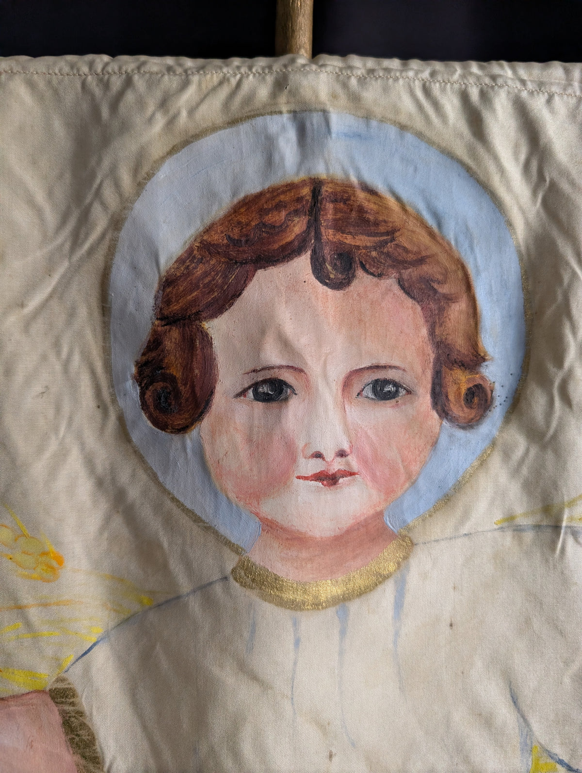 Antique church processional banner, with original painting from the early 1910s (68cm)