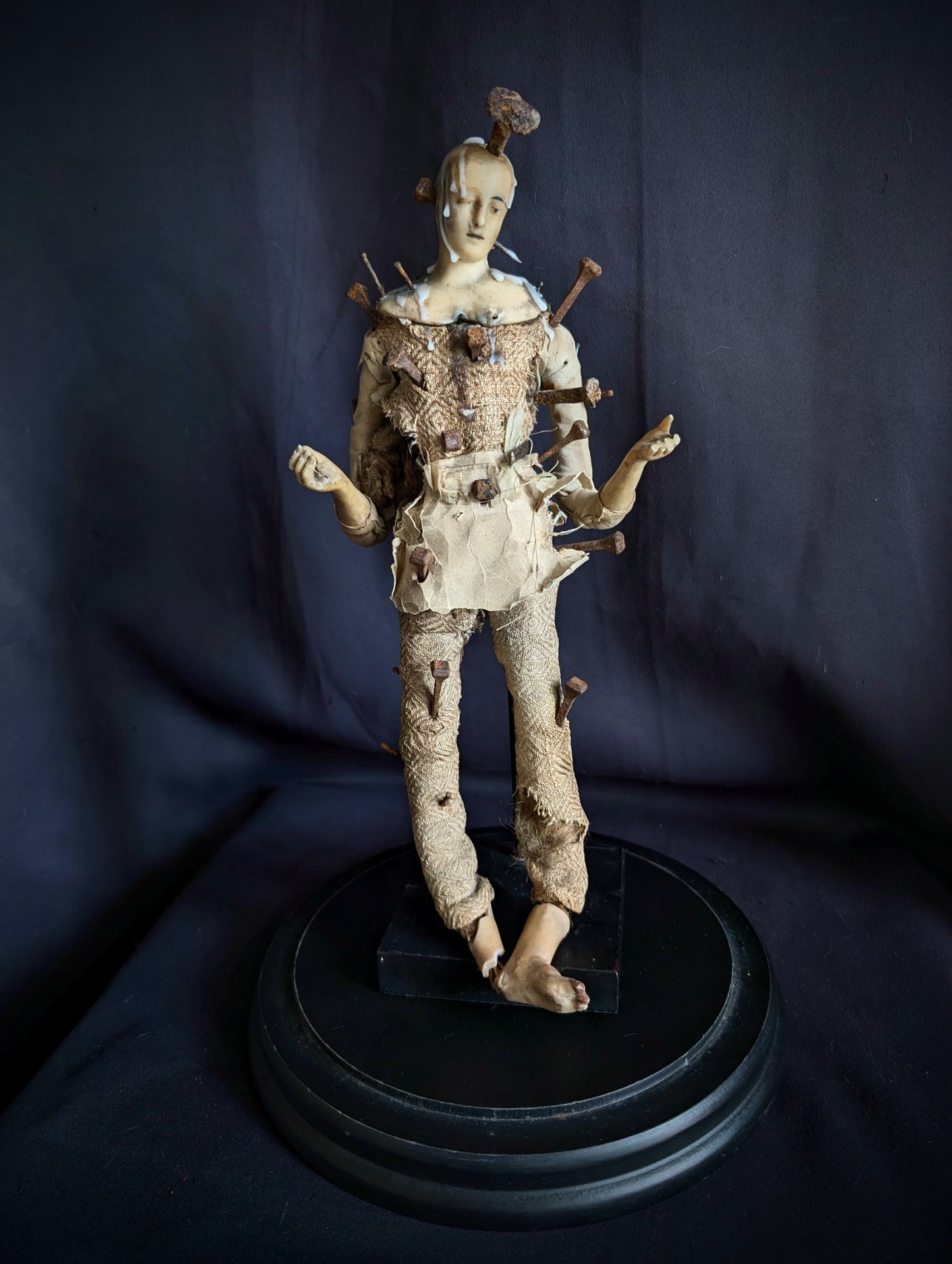 Authentic old Dagyde ritual doll in a glass dome (RARE) 1900's