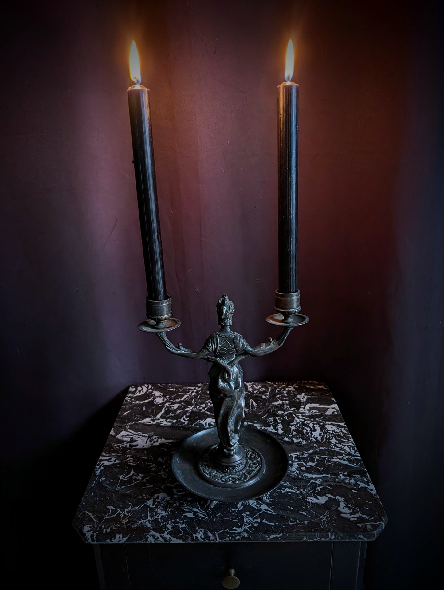 Antique Bronze woman candle holder