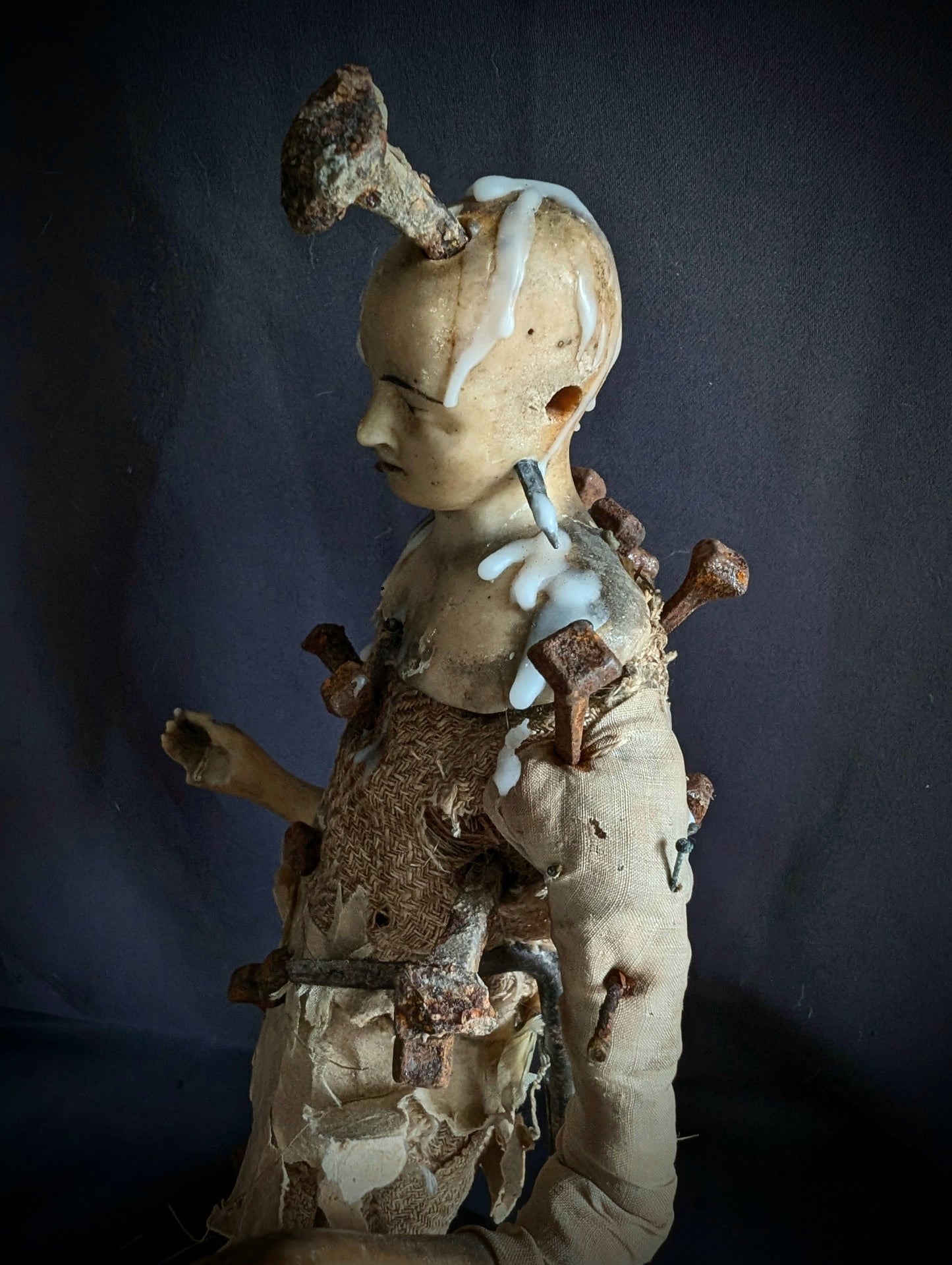 Authentic old Dagyde ritual doll in a glass dome (RARE) 1900's
