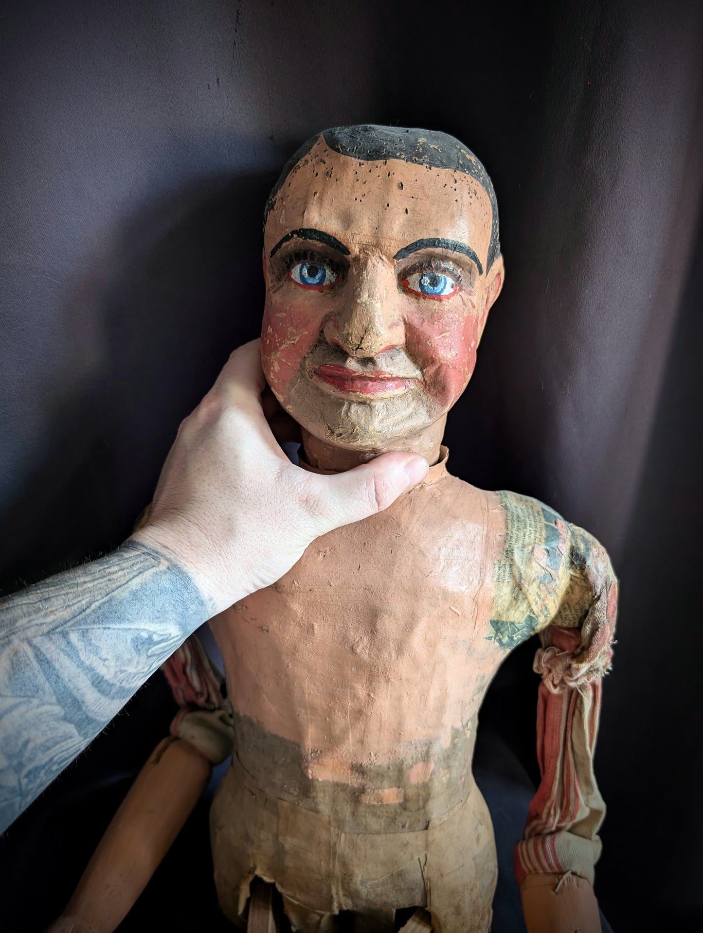 Old Czech Marionnette (early 1900's) 96cm made of wood and papier-mâché