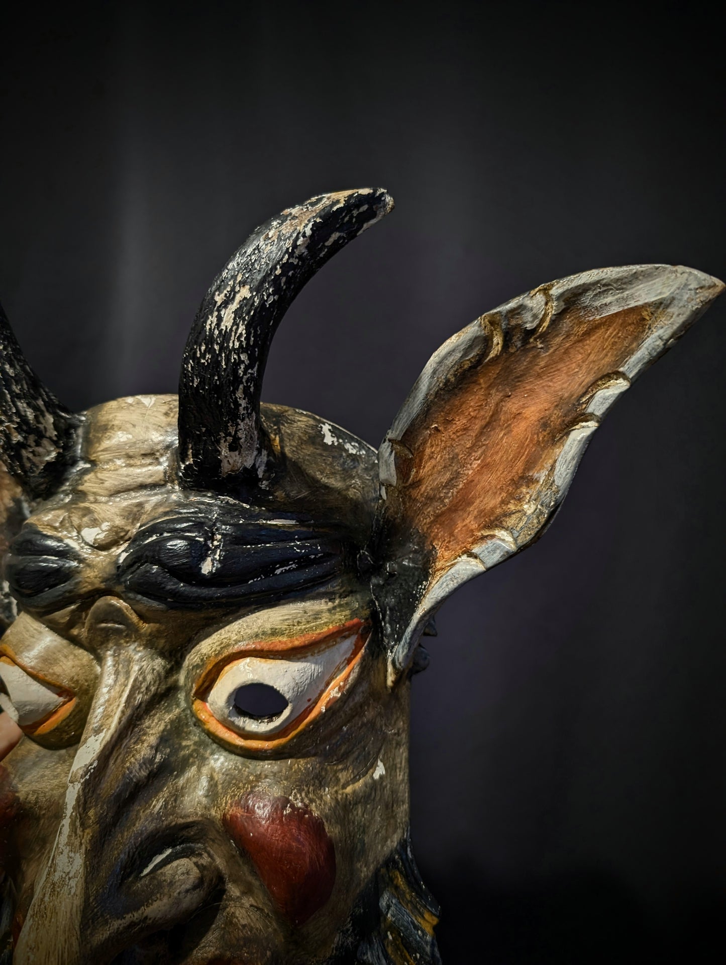 Antique carved wooden Krampus mask from Innsbruck, Austria (mid 20th)