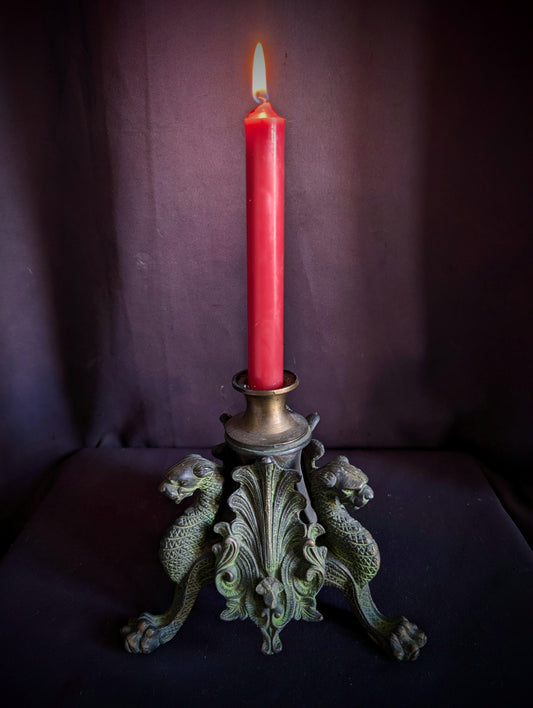 Antique Bronze Candlestick with Mythical Creatures