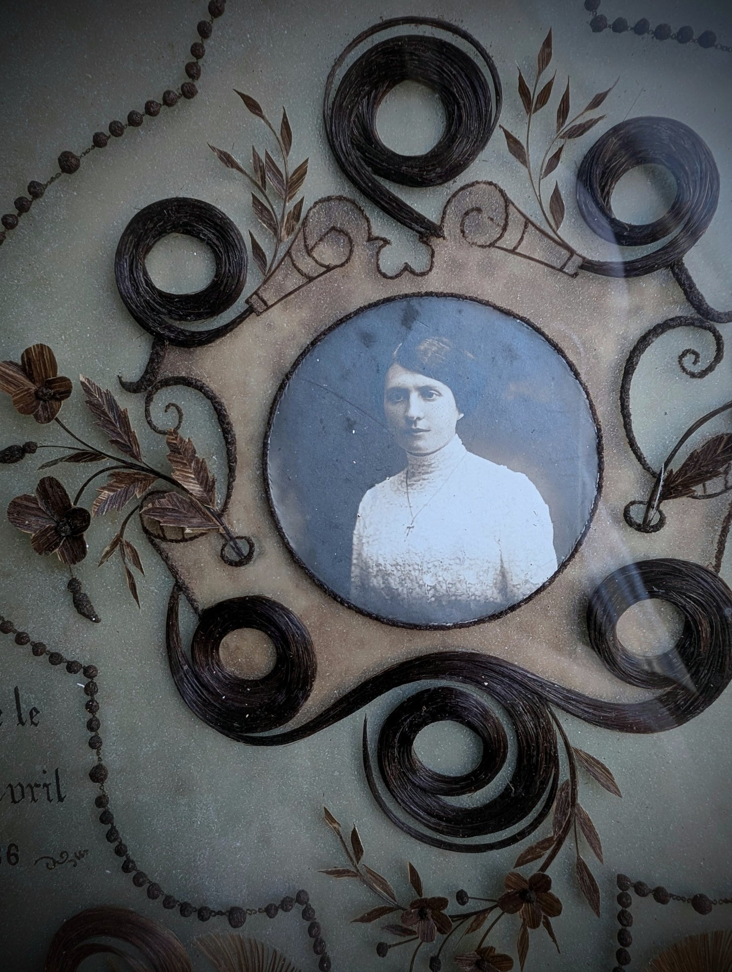 A magnificent antique Reliquary frame containing the hair of a mother and her two children, who passed away in France during the First World War in 1916.