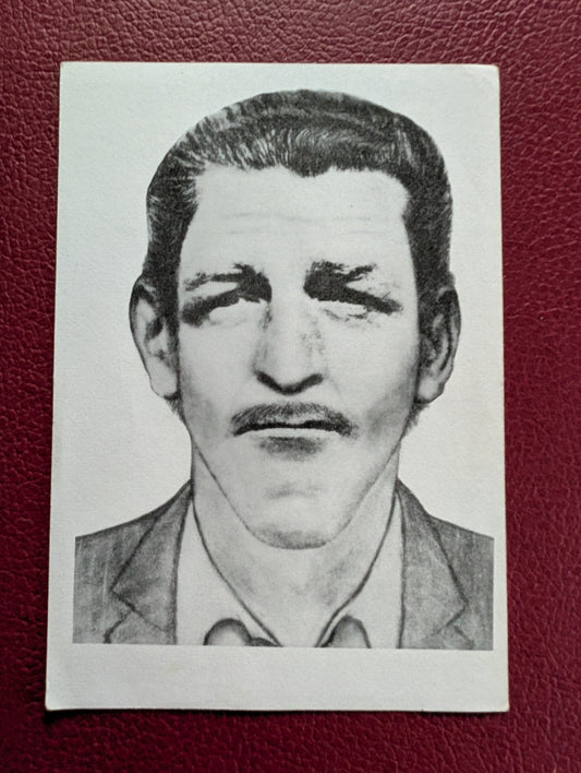 Original composite sketch card belonging to a french police man in the 1980s (criminal wanted for two murders)