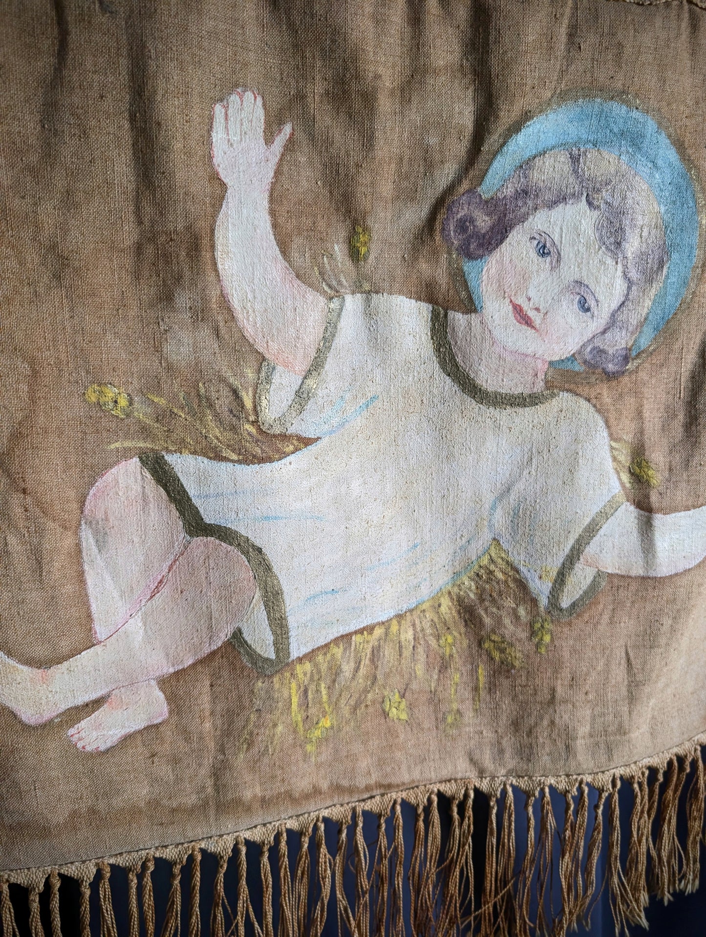 Antique church processional banner, with original painting from the early 1910s (57cm)