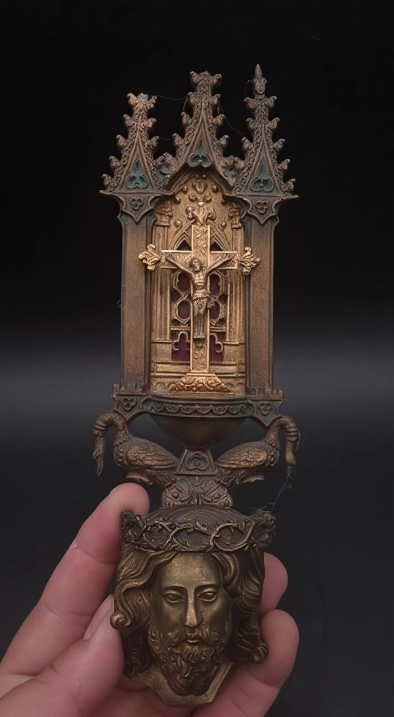Neo-Gothic Bronze and Brass Holy Water Font