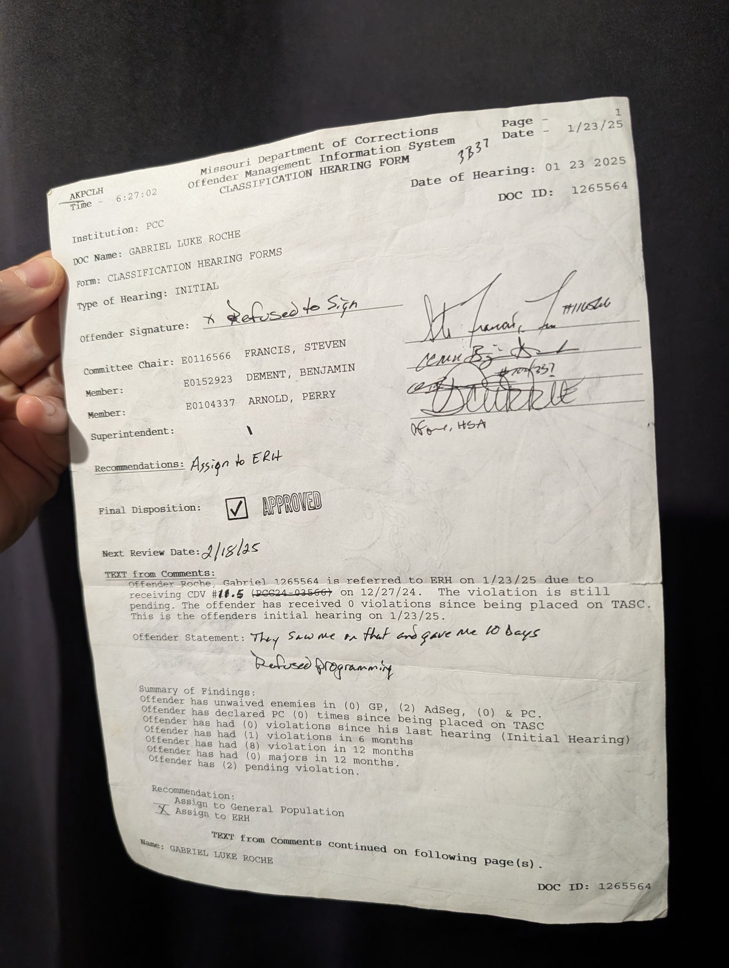 Gabriel Roche "Missouri Teen Killer" artwork from prison, (8,5x11 inch)