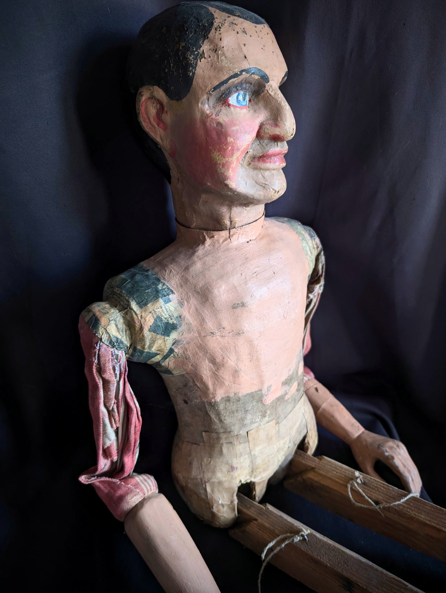 Old Czech Marionnette (early 1900's) 96cm made of wood and papier-mâché