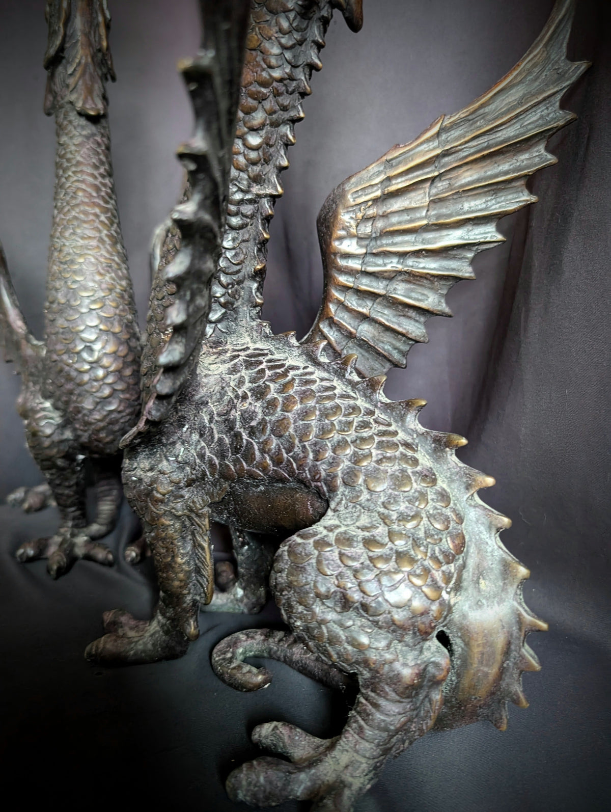 Magnificent Pair of Antique Bronze Dragon Candlesticks