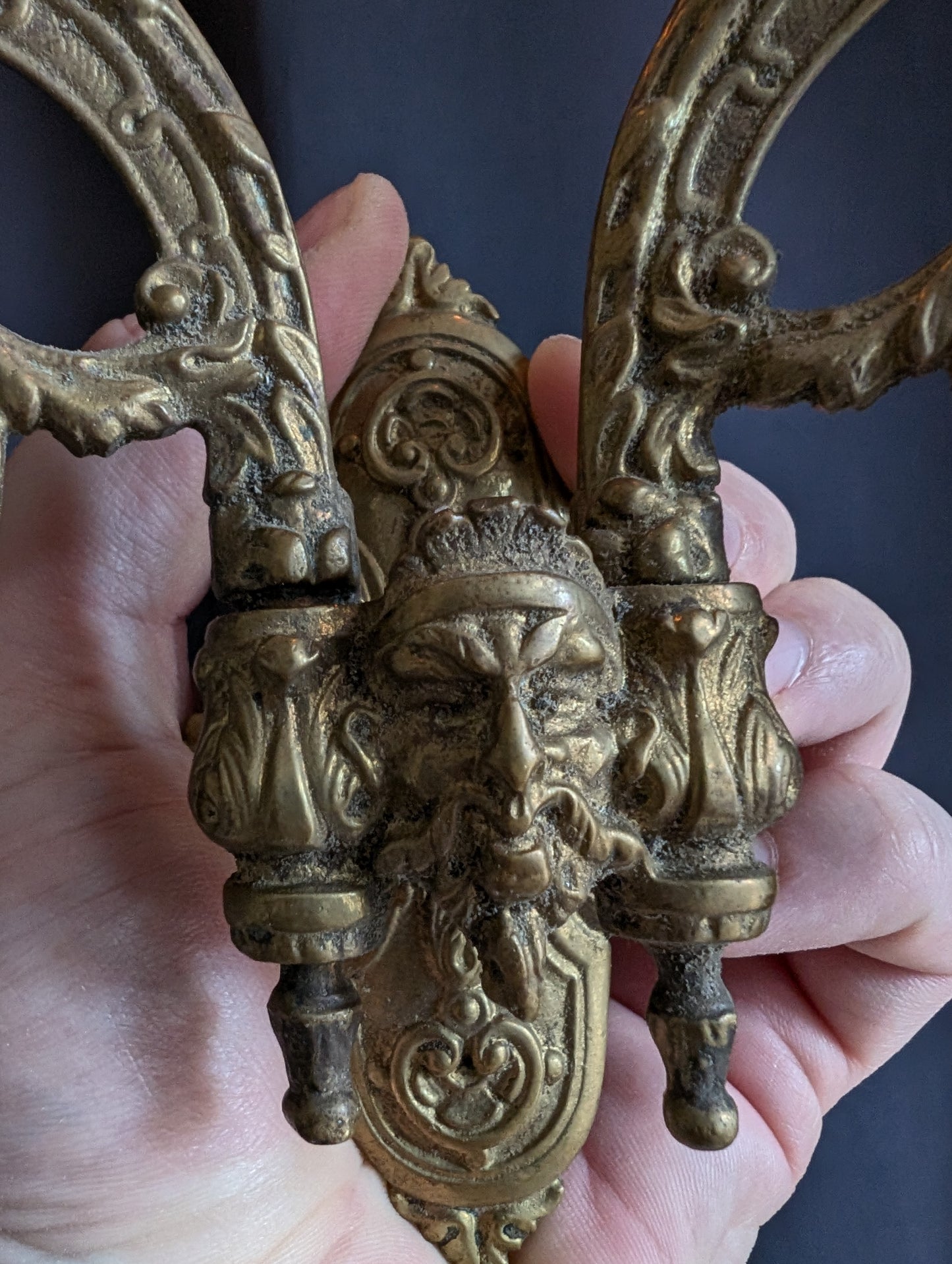 Antique piano candlesticks, 19th century, featuring devil’s heads