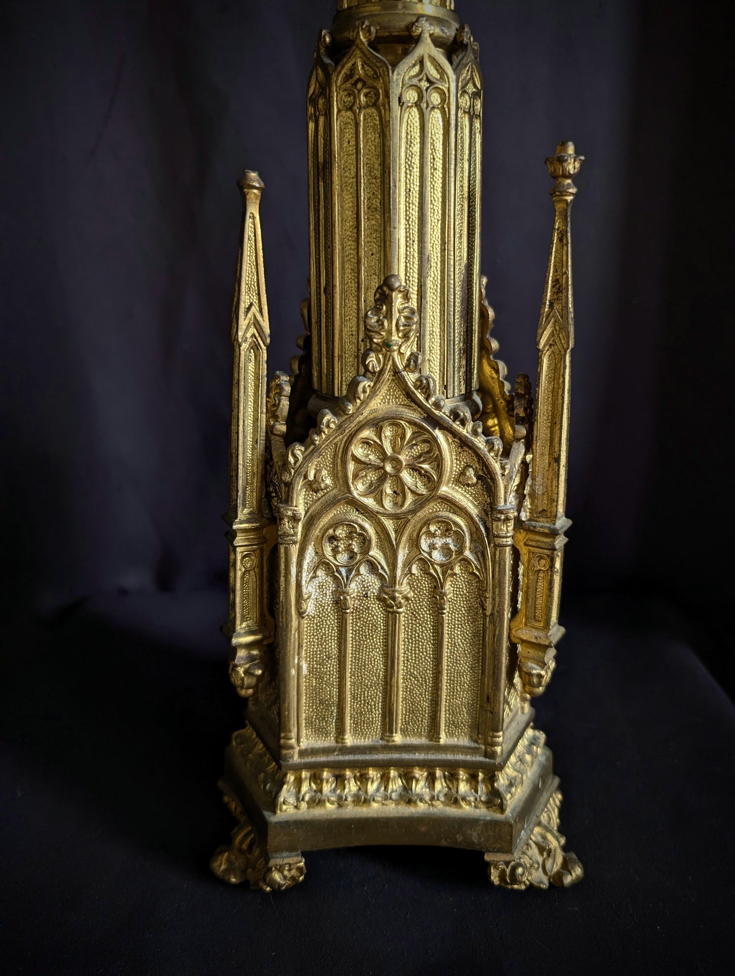 Antique church candle holder, late 19th century in brass 78cm (Can be turned into a lamp)
