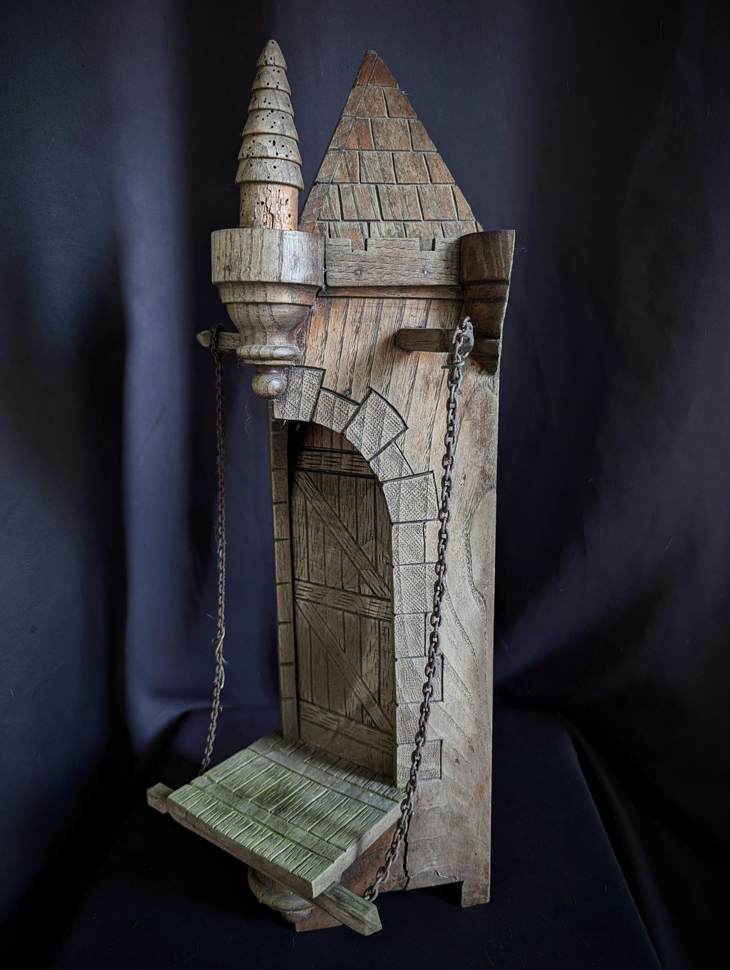 Medieval carved wooden tower shelf (mid 20th)