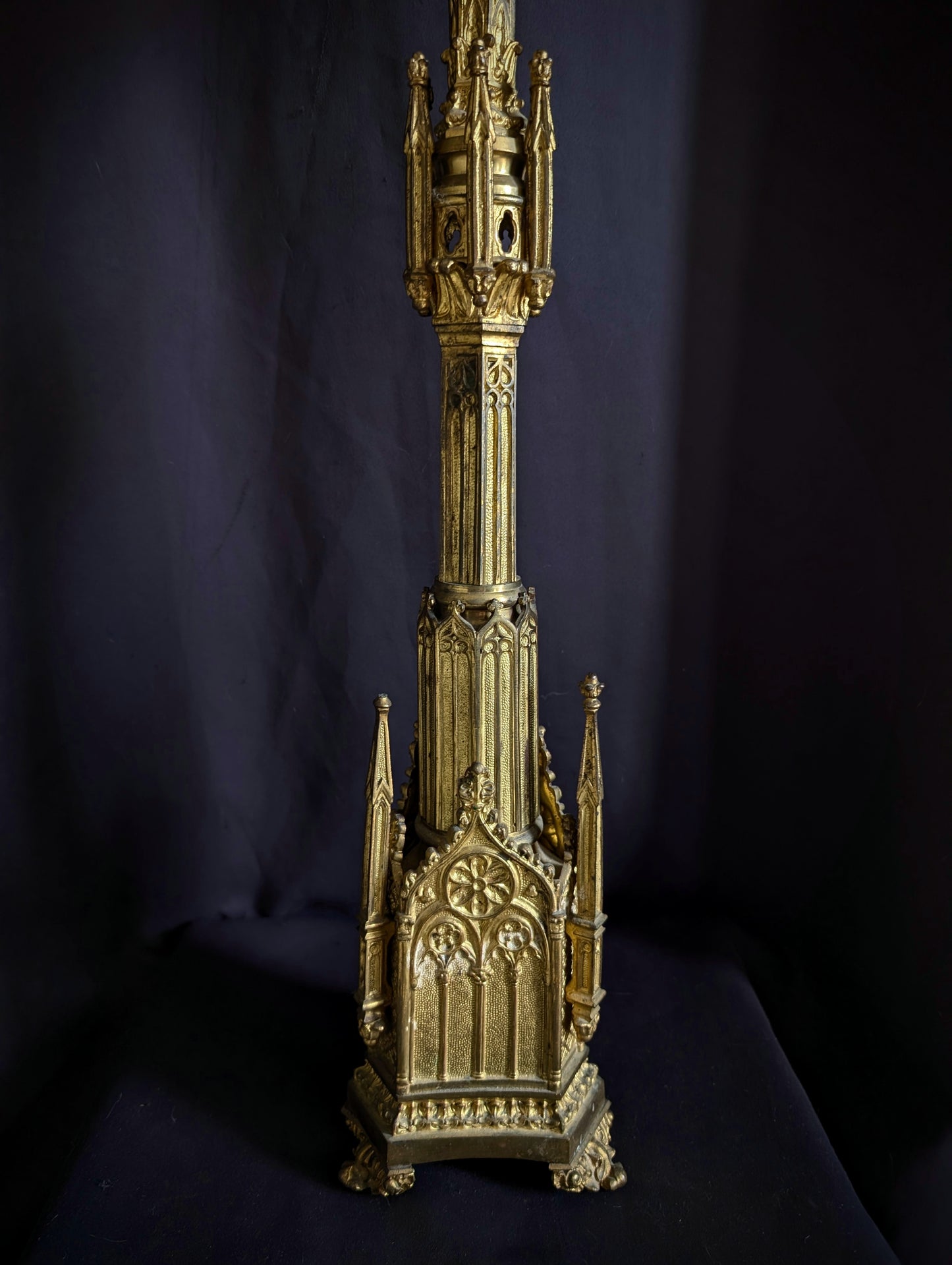 Antique church candle holder, late 19th century in brass 78cm (Can be turned into a lamp)