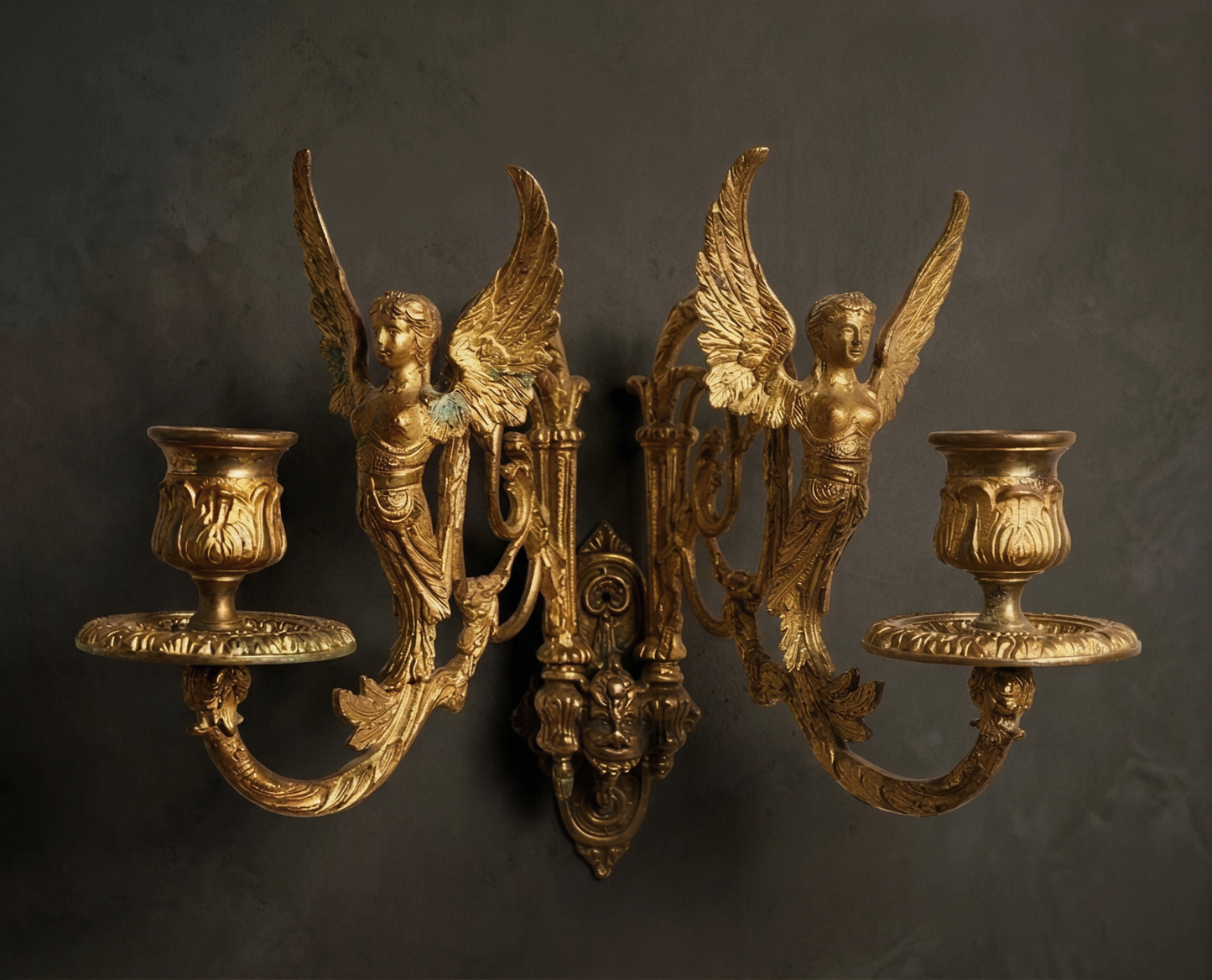 Antique double brass piano candleholder
