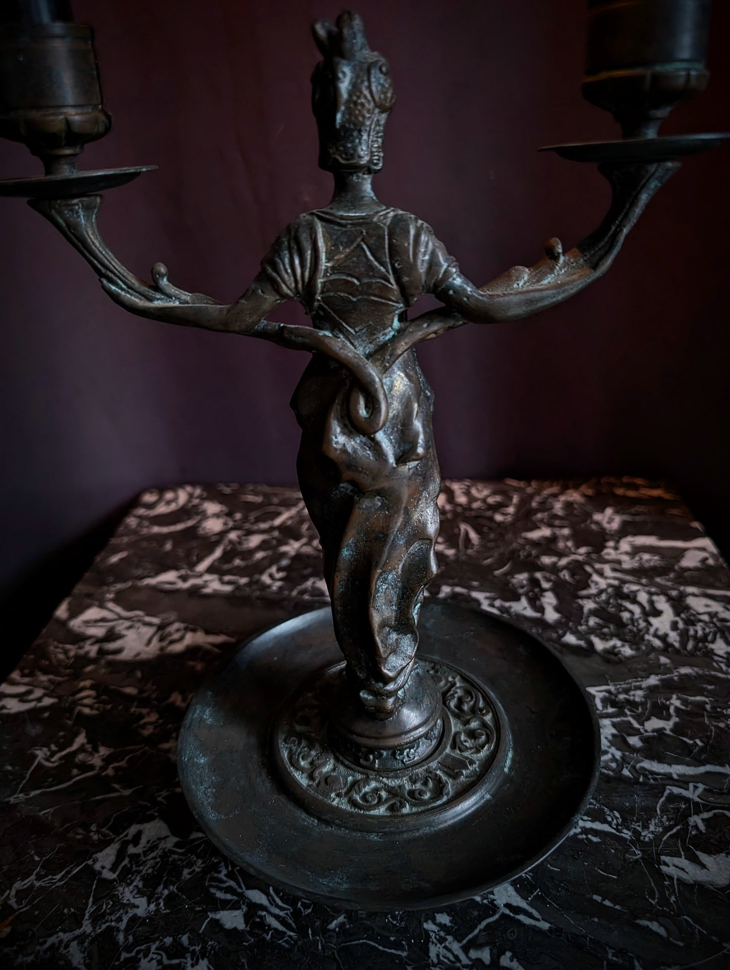 Antique Bronze woman candle holder